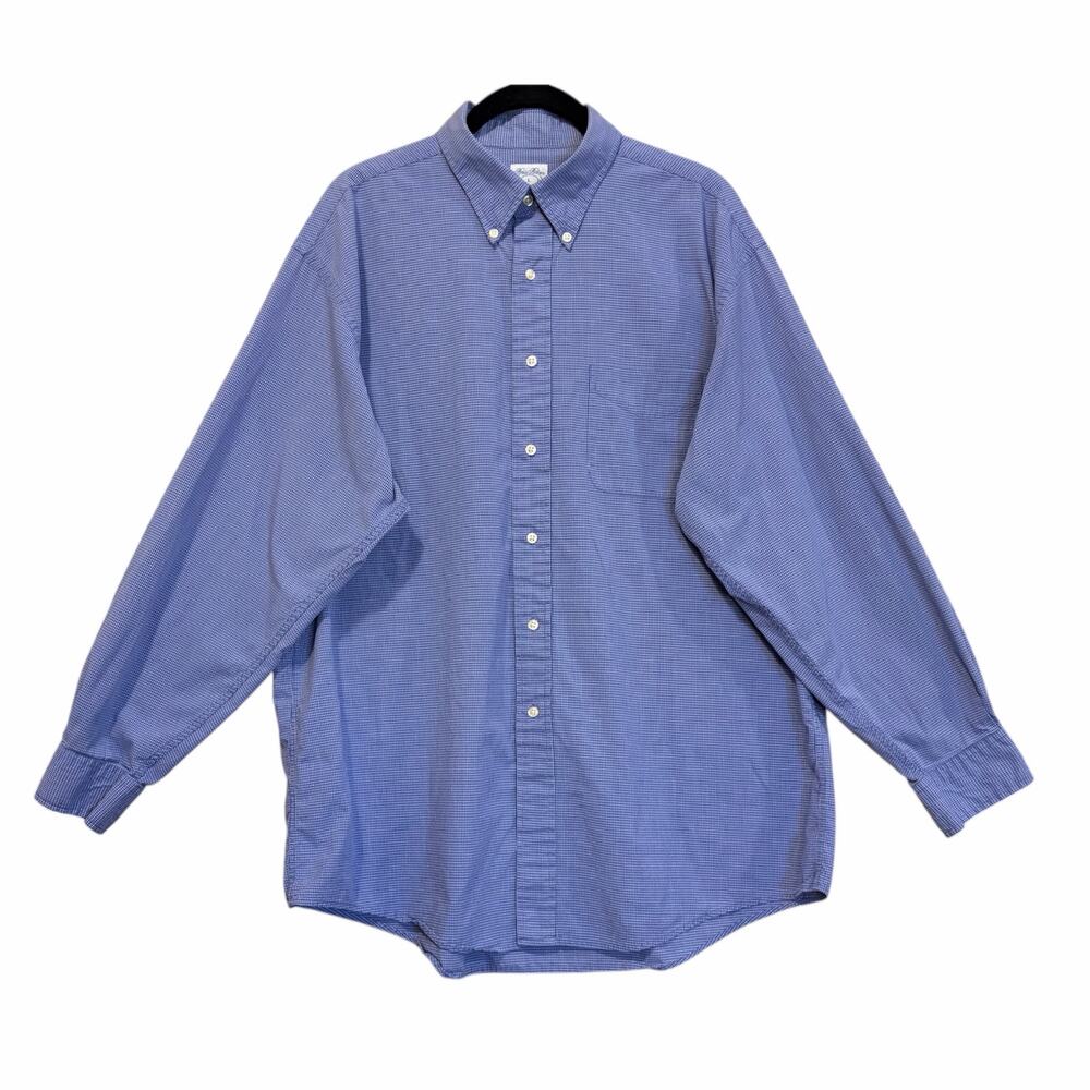 Brooks Brothers Button Down Shirt Mens Large Blue White Check Cotton Relaxed Fit